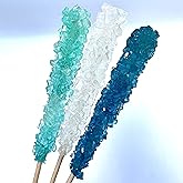 Classic Rock Candy Sticks, Sugar Rock Crystal Lollipops, Individually Wrapped (Pack of 12, Frozen Ice (Blue, White &amp; Light Blue))