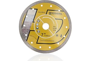 HIGHDRIL Super-Thin Diamond Blade,7 Inch / 175MM with 7/8" Arbor,Dry or Wet Turbo Cutting Disc for General Purpose Porcelain 