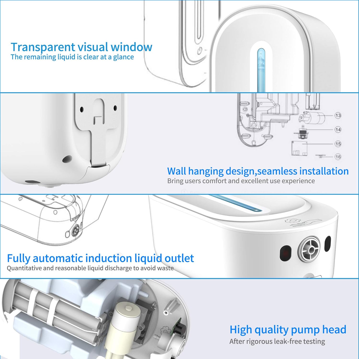 ANVASK Automatic Touchless Hand Sanitizer Dispenser Wall Mounted, Simple Human Touchless Soap Dispenser for 350ml Gel/Liquid, Refillable Sensor Pump Hands Free Dispenser for Bathroom/Kitchen, White: Home & Kitchen