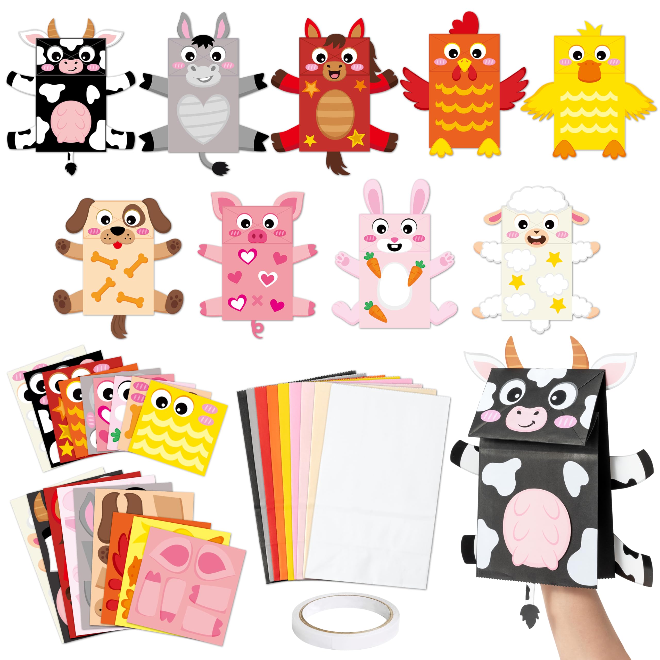 WATINC 9Pack Hand Puppet Art Craft - DIY Making Your Paper Sock Puppets Kits Wiggle Googly Eyes, Imaginative Early Learning Classroom Family Storytelling Games Pretend Party Supplies (Farm Animals)