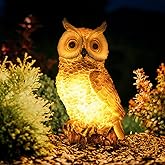 WONDHOME Solar Owl Garden Statues Outdoor Decor Resin Owl Figurine with LED Lights Owl Sculpture for Porch Patio Lawn Yard Decorations Christmas Housewarming Gifts for Women Mom,Brown Owl