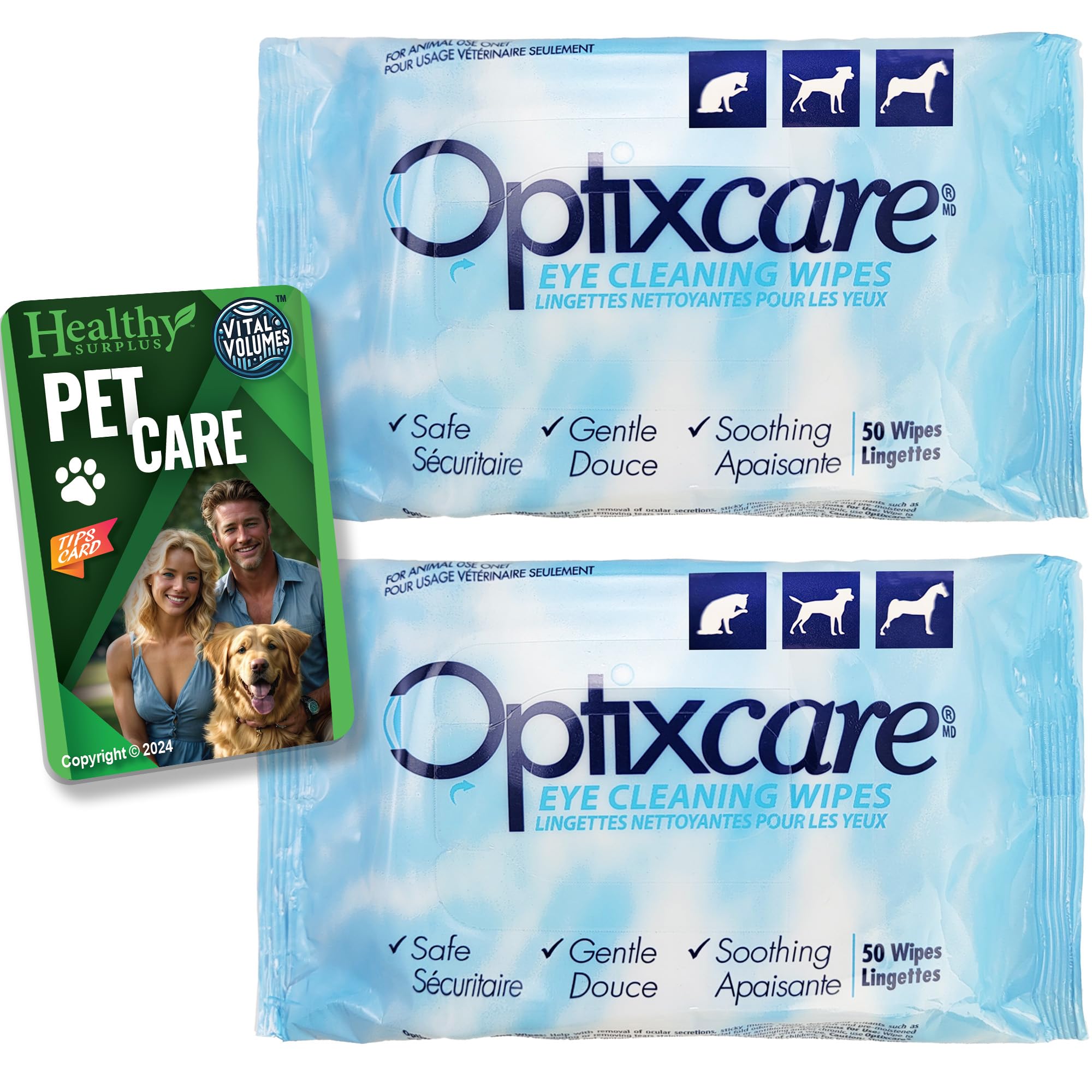 Healthy Surplus Optixcare Eye Cleaning Wipes for Dogs and Cats 50 Count 2 Pack (100 Total Wipes)