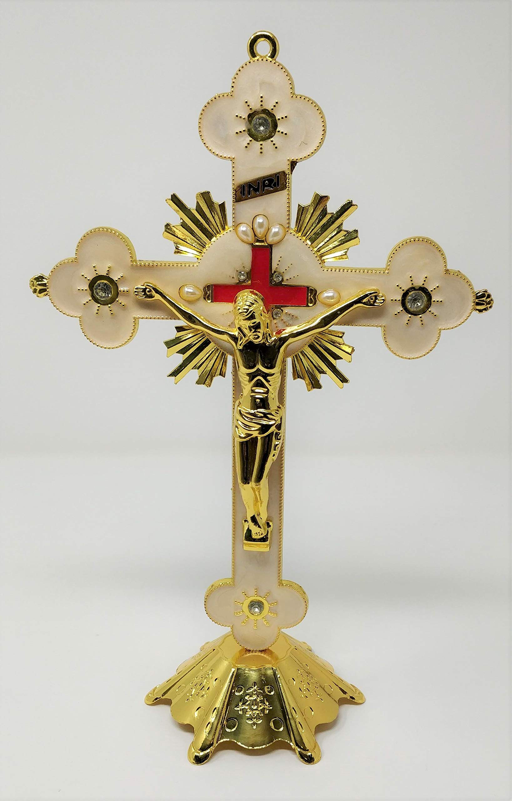 JRose Collections Crucifix Hanging Metal Cross with Stand in Box Corpus Christi Jesus Christ Religious Ornament JR-1046