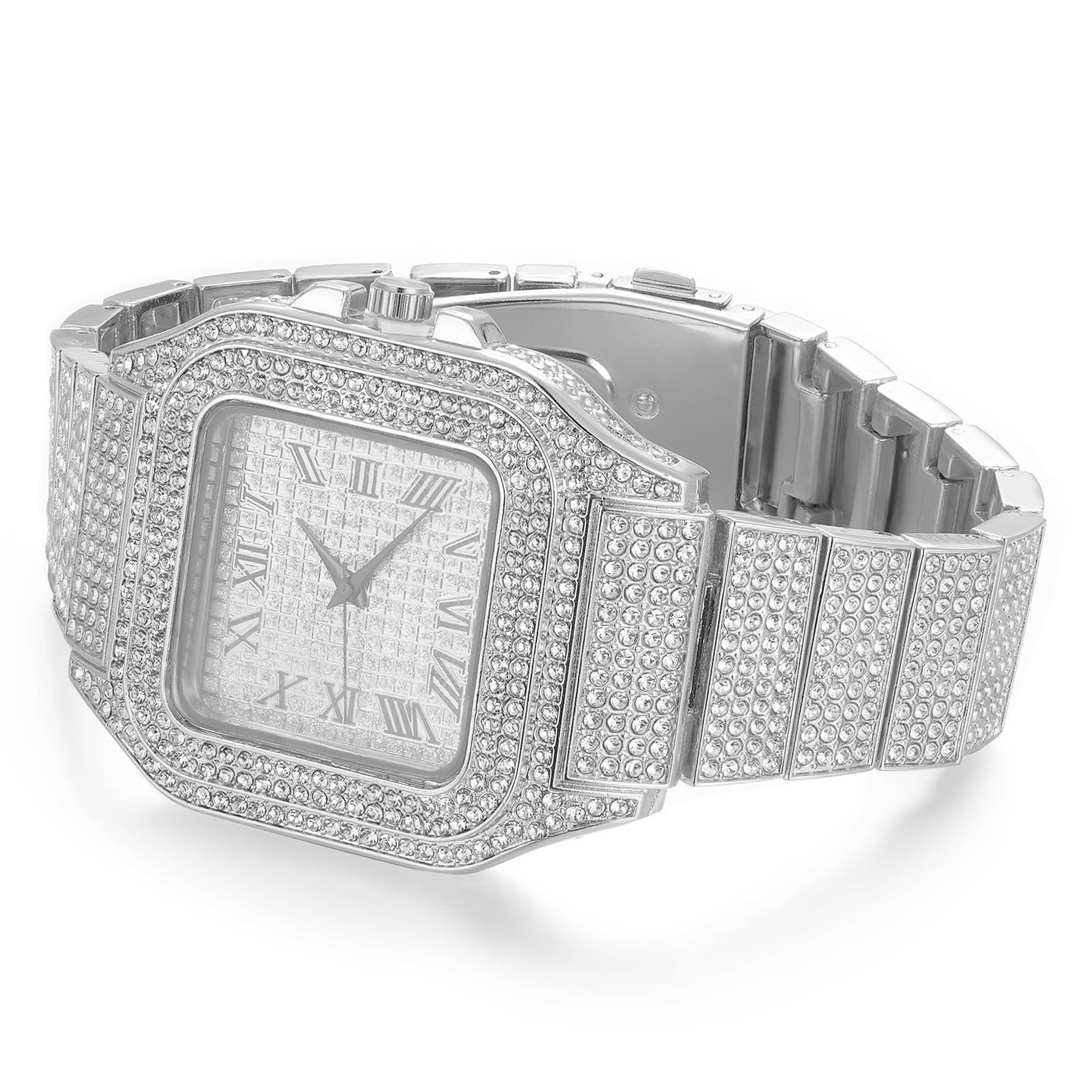 Halukakah Diamond Gold Watch Iced Out, Men's 18 Carat Real Gold/Platinum White Gold Plated Quartz Bracelet 24 cm Square Dial, with Tennis Chains Necklace Bracelet Set Options, Comes with Gift Box