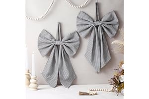 Suncalla 2 Pcs Black White Stripe Bow for Wreath 19.6'' x 11.8'' Front Door Hanger Cute Bow Wreath Accessories Xmas Party Yard Doorway Indoor Outdoor Hanging Wall Decoration