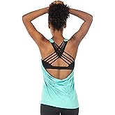 icyzone Women's Open Back Workout Athletic Yoga Tank Tops with Built in Bra