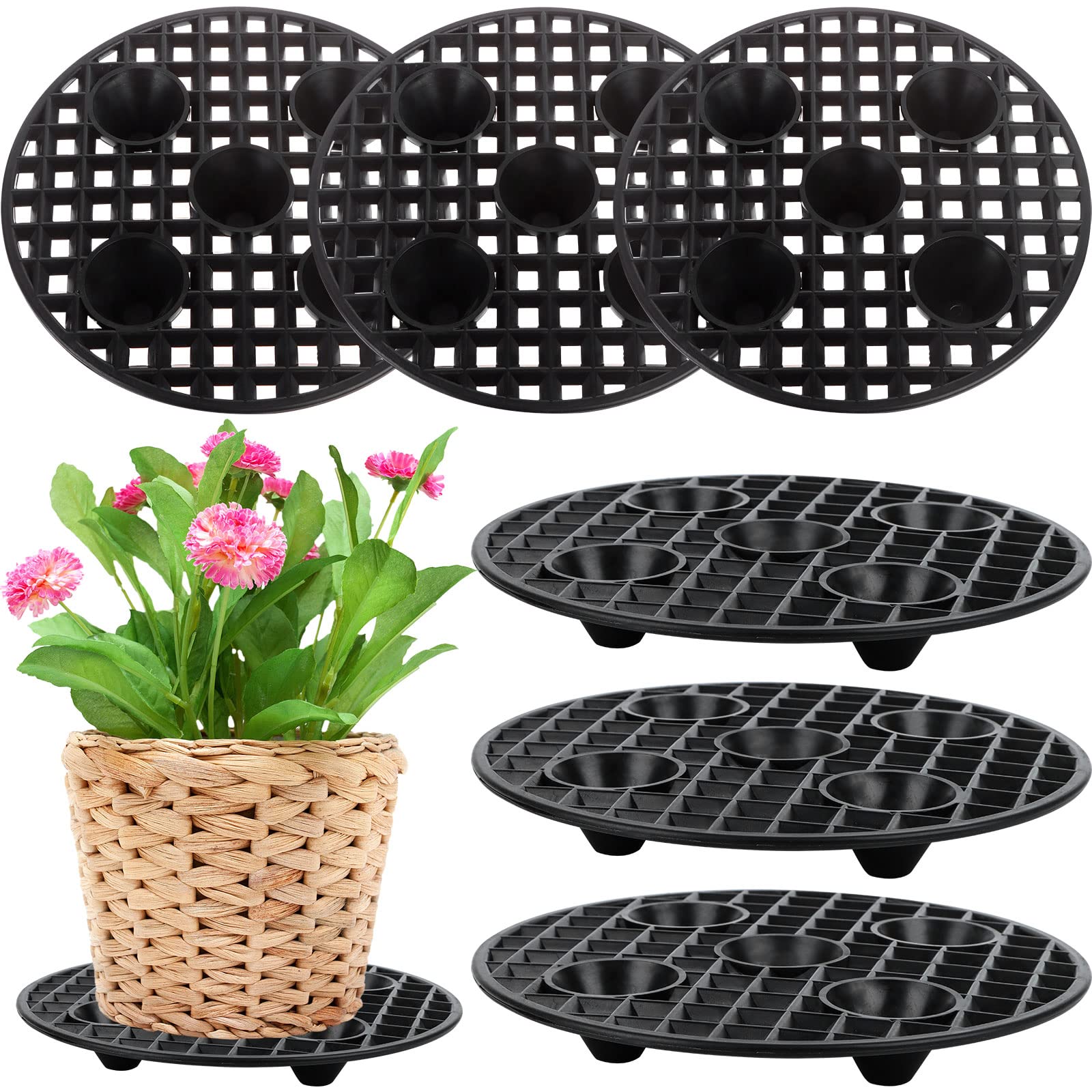 CCCYMM 6 Pcs Plant Level Pot Elevator, Heavy Duty Plant Stand, Black Round Plant Flower Pot Holder Plastic Plant Risers for Indoor Outdoor Garden Deck Floor Protector-20 cm / 8 Inch