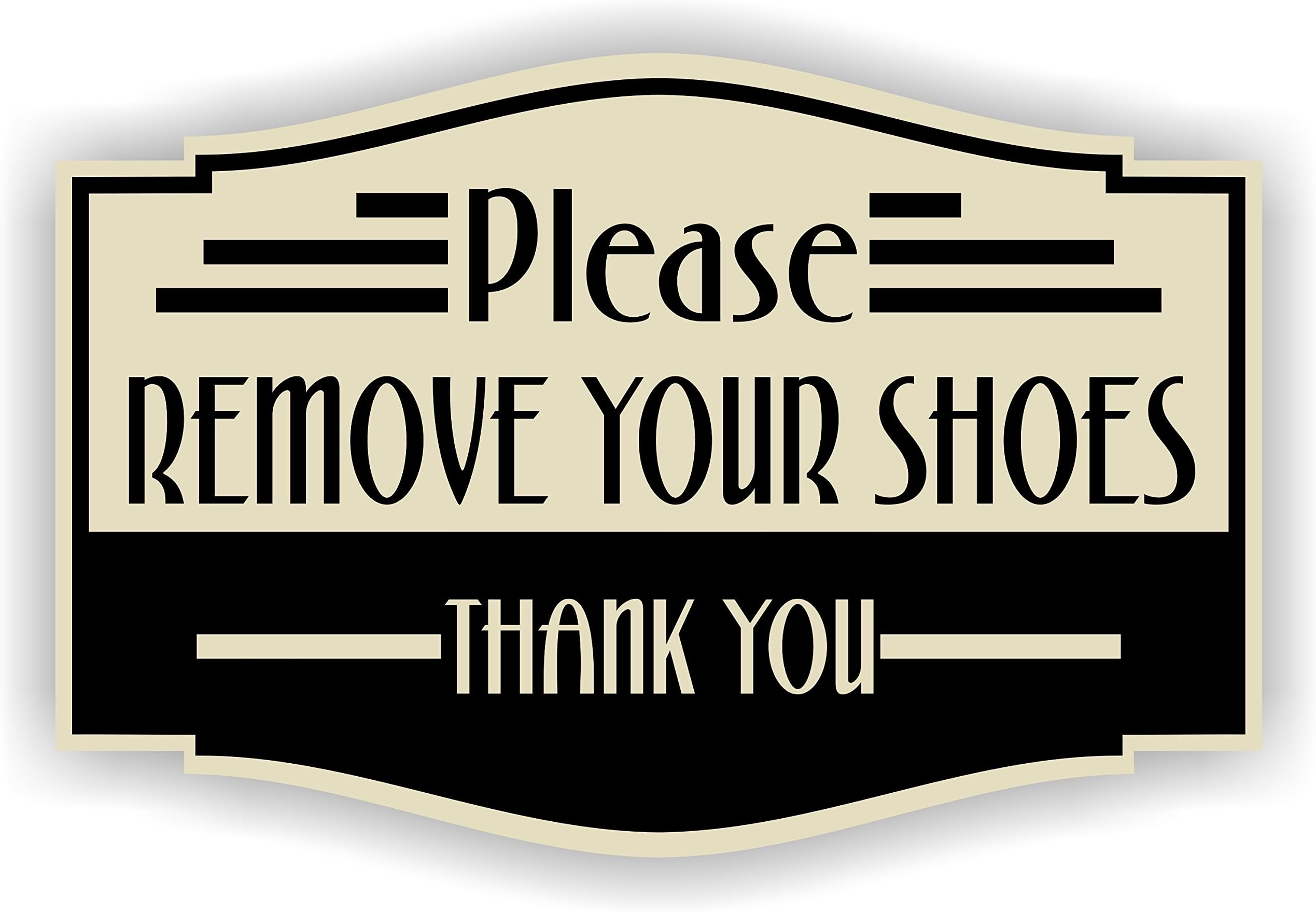 Please Remove Your Shoes Thank You Sign (4" x 6", Almond with Black Letters)