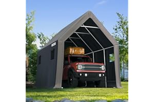 KING BIRD Heavy Duty 10X15FT RV Carport - 10.8FT Ultra High Peak Storage Shed Shelter for Trucks/SUVs with Roof Racks, Boats. Outdoor Anti-Snow Car Canopy with Ventilation Windows -Dark Gray