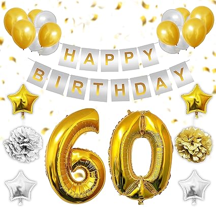 Belle Vous 60 Anni Compleanno Decorazioni 60 Oro Palloncini Striscione Di Happy Birthday Oro E Argento Lattice Stelle Palloncini Pom Pom Per Donne E Uomini Amazon It Casa E Cucina
