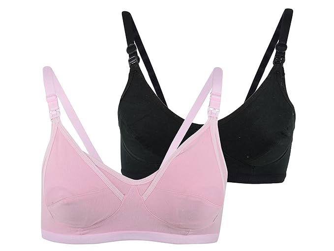 Non-Wired Nursing Bra (Pack of 2) (Po2-BR0014_Black and Pink 30B)