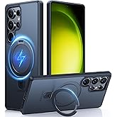 TORRAS Upgraded Magnetic Ring Stand for Samsung Galaxy S24 Ultra Case, [Fit for Magsafe], Military Grade Drop Tested Shockproof Translucent Slim Protective Phone Case for Samsung S24 Ultra Case, Black