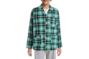 Esenchel Men's Cotton Flannel Sleep Shirt Button Down Pajama Top