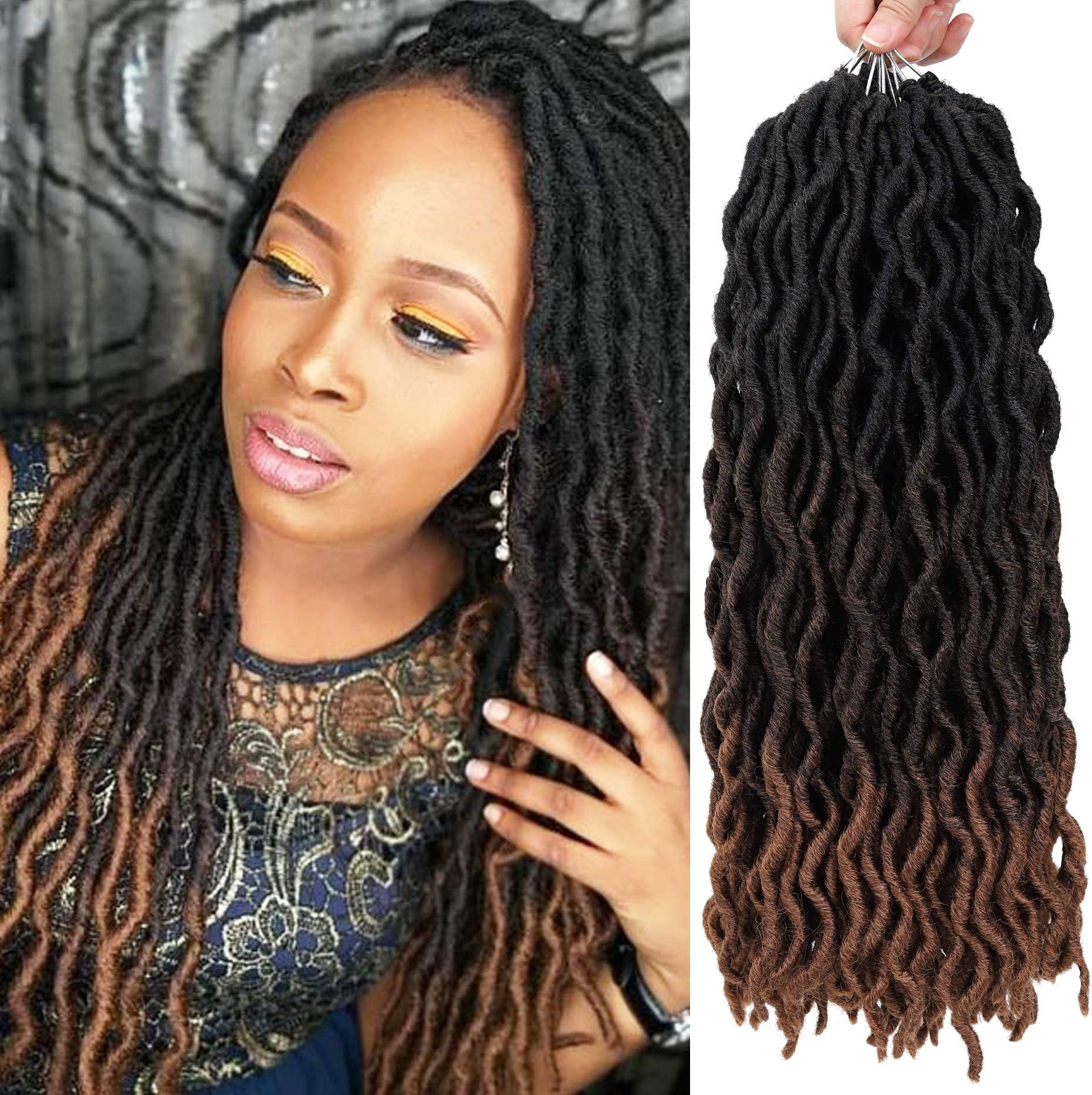 Gypsy Locs Crochet Hair 18inch Wavy Faux Locs Crochet Hair 6packs Gypsy Locs Crochet Braids Hair Wavy Gypsy Locs Ombre Crochet Hair For Black Women