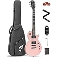 Fesley 39" LP Electric Guitar Kit: Full Size Solid Body Electric Guitars for Beginners with Humbucker Pickups, Poplar Body, Mahogany Neck,22 Frets,6 String Guitar with Gig Bag,Cable,FLP350,Matte,Pink