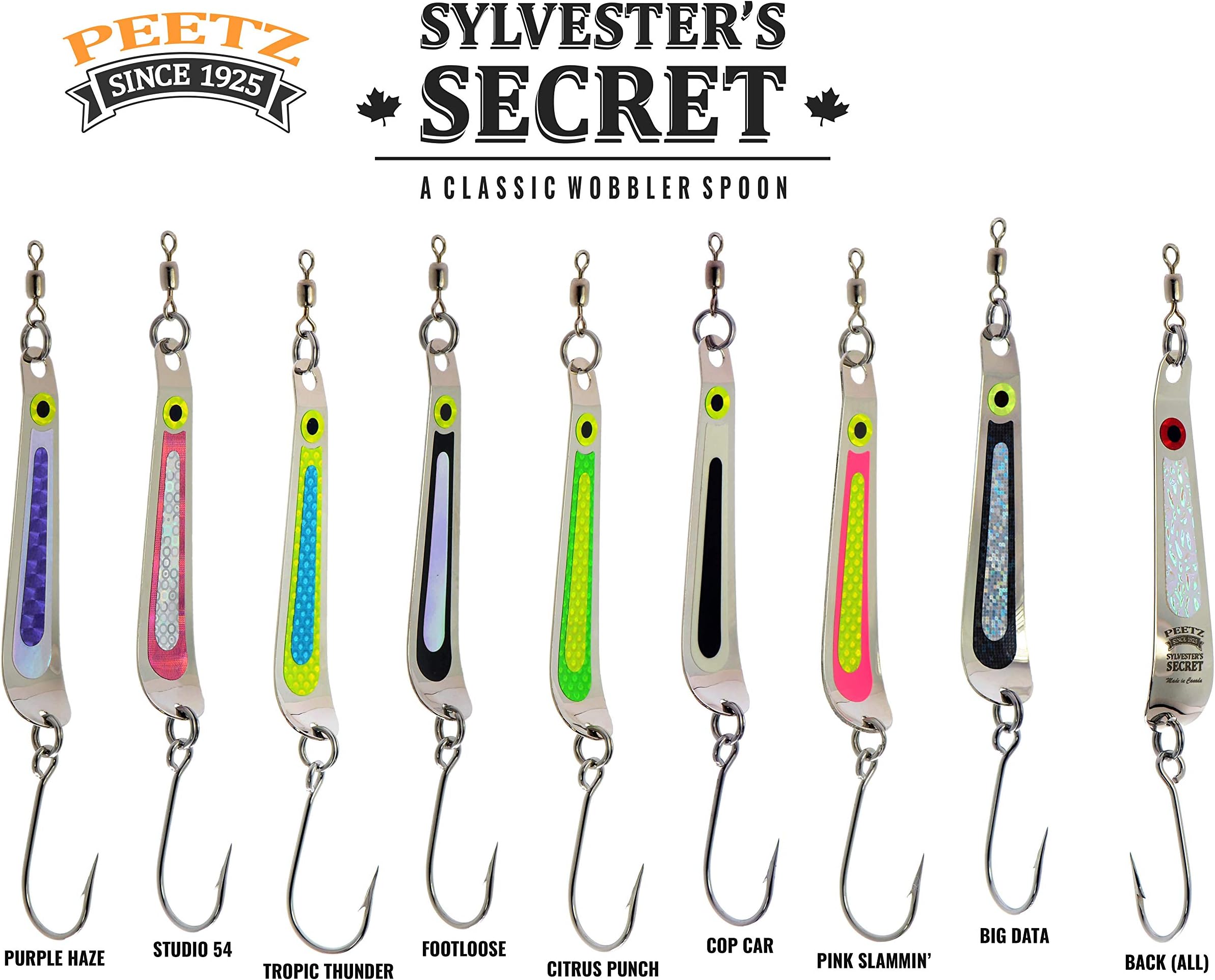 Peetz 'Sylvester's Secret' Wobbler Spoon Lure - 'Full Tilt' 8-Pieces w/Bonus Free Hookum Lure | Handcrafted, Premium Quality | 11.5g/0.4oz Nickle-Plated Brass | High Performance Fishing Tackle