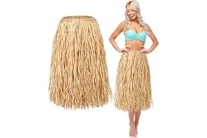 Giegxin Natural Raffia Grass Skirts Tropical Luau Hula Skirt for Adults Women Men Hawaiian Party Costume Beach