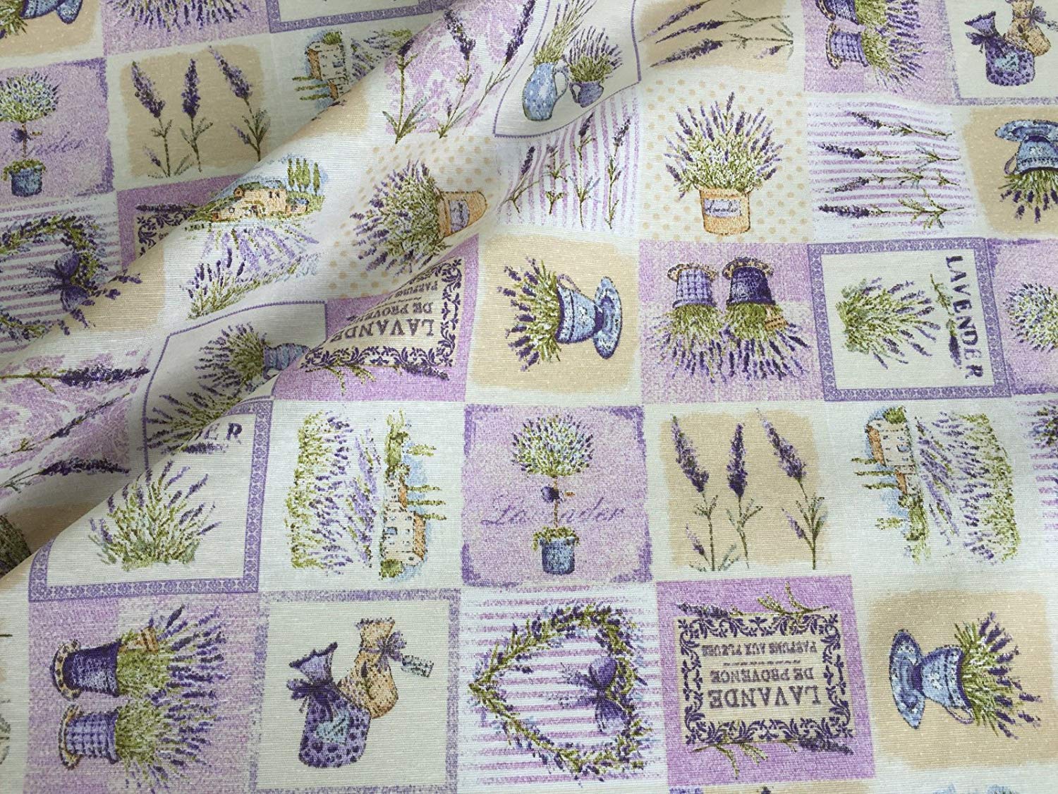 French Lavender Print Cotton Fabric Floral Country Textile - Dressmaking, Curtains, Light Upholstery Material -140 cm Wide (2 METRES)