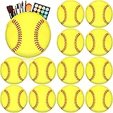 Reginary 12 Pcs Softball Makeup Bags Team Gift Round Sport Cosmetic Bags Canvas Softball Pouch Portable Makeup Pouch Travel Organizer for Women Men Team Player Travel