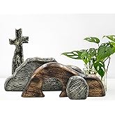 Healthy Floyds Handcrafted Wooden Empty Tomb and Cross Scene | Jesus Resurrection Nativity Tray Set | Faith-Based Religious Home Décor