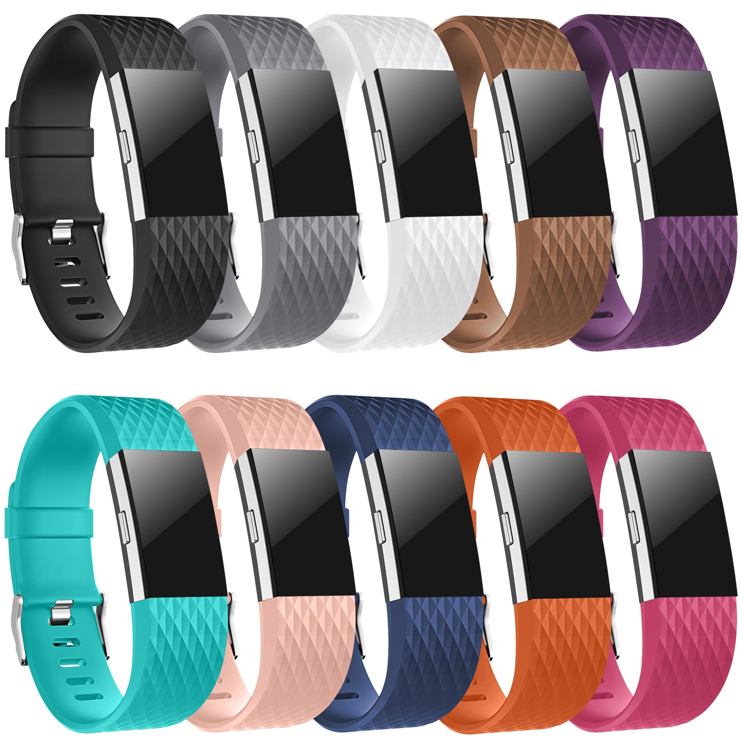 For Fitbit Charge 2 Bands, TreasureMax 10PCS Replacement Band with Metal Clasp for Fitbit Charge 2 Band / Charge 2 Fitbit / Fitbit 2 / Charge 2 Bands / Fitbit Charge 2, No Tracker