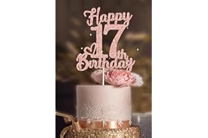 VEEGOOD 17 Birthday Cake Toppers-Rose Gold Glitter, Happy 17th Cake Topper for Men,17 Cake Topper For Women, 17th birthday decorations,17th Birthday Cake Topper Seventeen