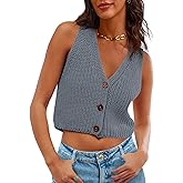 Saodimallsu Womens Cropped Sweater Vest V Neck Button Down Y2k Crop Knit Summer Trendy Sleeveless Chunky Tank Tops