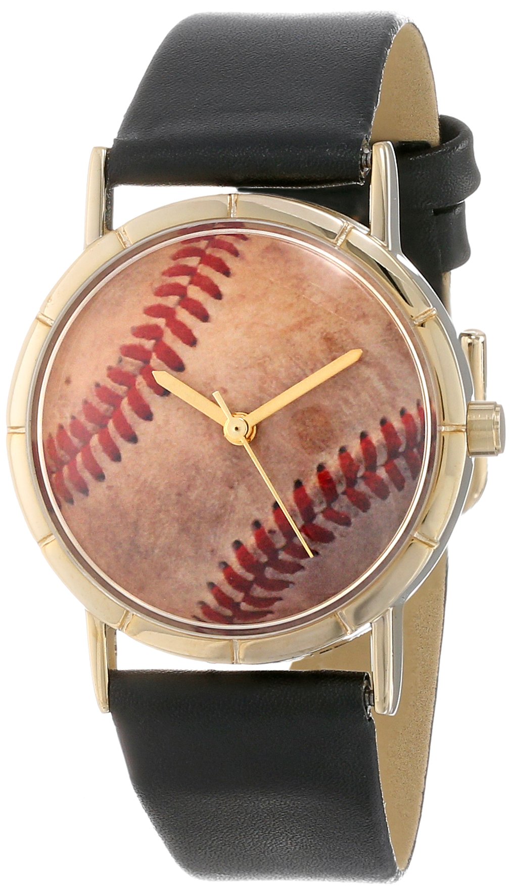 Whimsical Watches Baseball Lover Black Leather and Goldtone Photo Unisex Quartz Watch with White Dial Analogue Display and Multicolour Leather Strap P-0840001