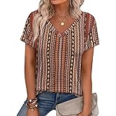 WEESO Womens T Shirts Short Sleeve Summer Tops Cute V Neck Casual Blouses