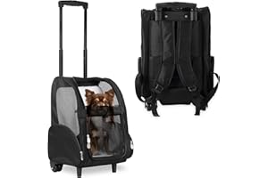 KOPEKS Deluxe Backpack Pet Travel Carrier with Double Wheels for Pets up to 10 Pounds - Black - Approved by Most Airlines