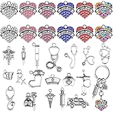 Batiyeer 84 Pcs Crystal Heart Nurse Keychain Charms Medical Stethoscope Syringe Cap Hat Charms for Birthday Nurse Week Gifts DIY Keyrings Necklace Jewelry Making