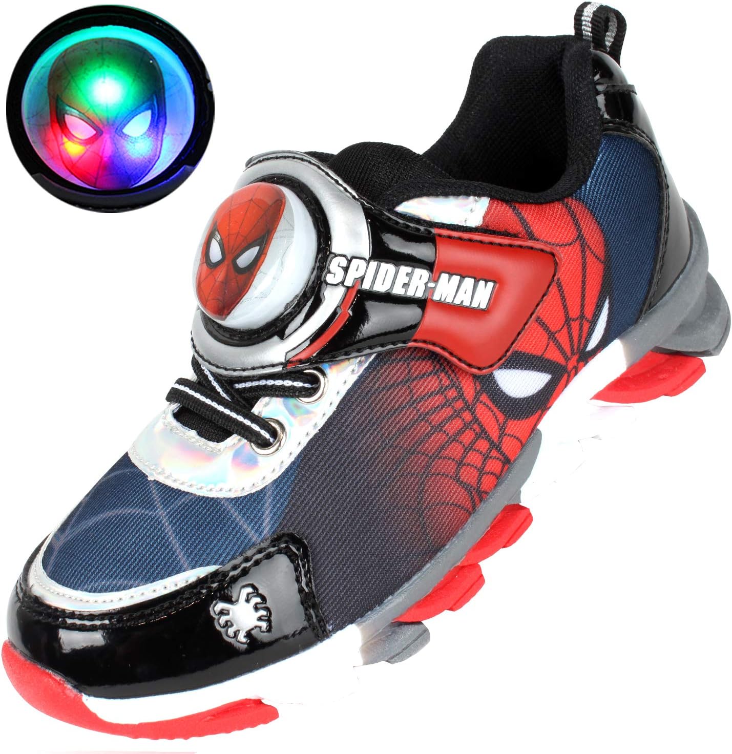 Joah Store Boy's Light Up Sneakers Red Black Silver Anti-Slip Spider-Man Shoes (Toddler/Little Kid)