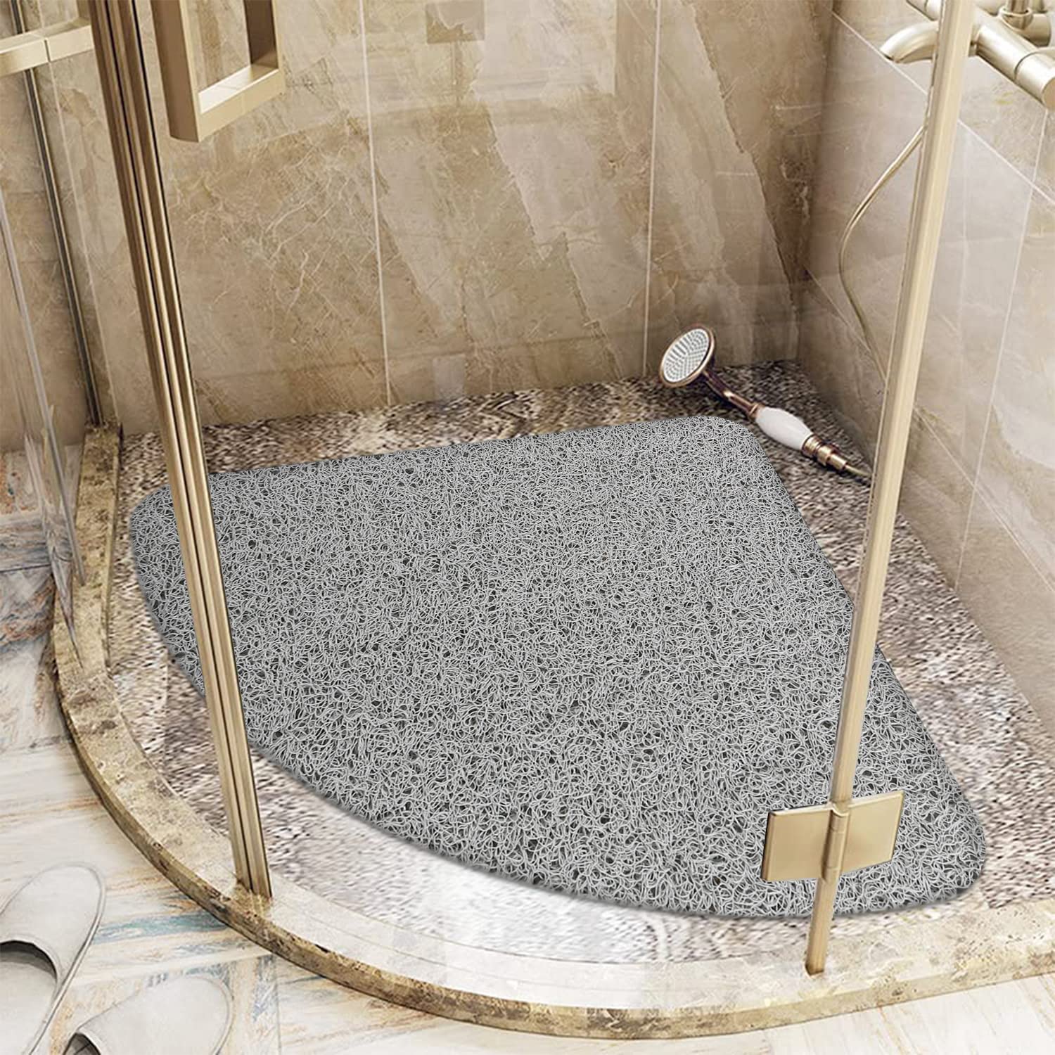 Lurowo Corner Shower Mat, Non Slip Loofah Shower Mat Anti Mould, Quadrant Bath Mat with Drain, Safety Mat for Shower 53 * 53cm (Grey)