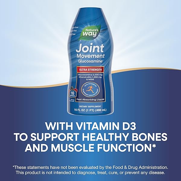 NATURE’S WAY ULTRA-STRENGTH JOINT MOVEMENT GLUCOSAMINE LIQUID, GLUCOSAMINE, CHONDROITIN, MSM WITH VITAMIN D3 & HYALURONIC ACID, FAST-ABSORBING LIQUID, JOINT SUPPORT SUPPLEMENT*, BERRY FLAVORED, 16 OZ