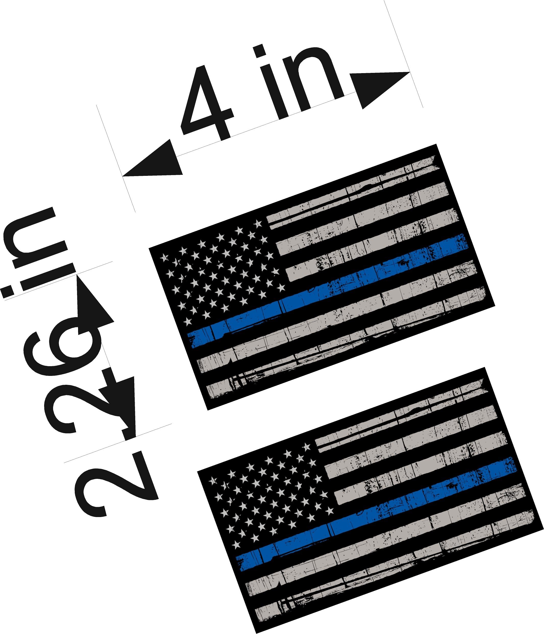 Thin Blue Line / Pair / 4" Tattered American Flag Police Support Graphic Decal Stickers
