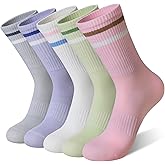 SeeyAN Womens Crew Socks Athletic Casual Cotton Long Socks Stripe Sport High Socks 5 Pairs