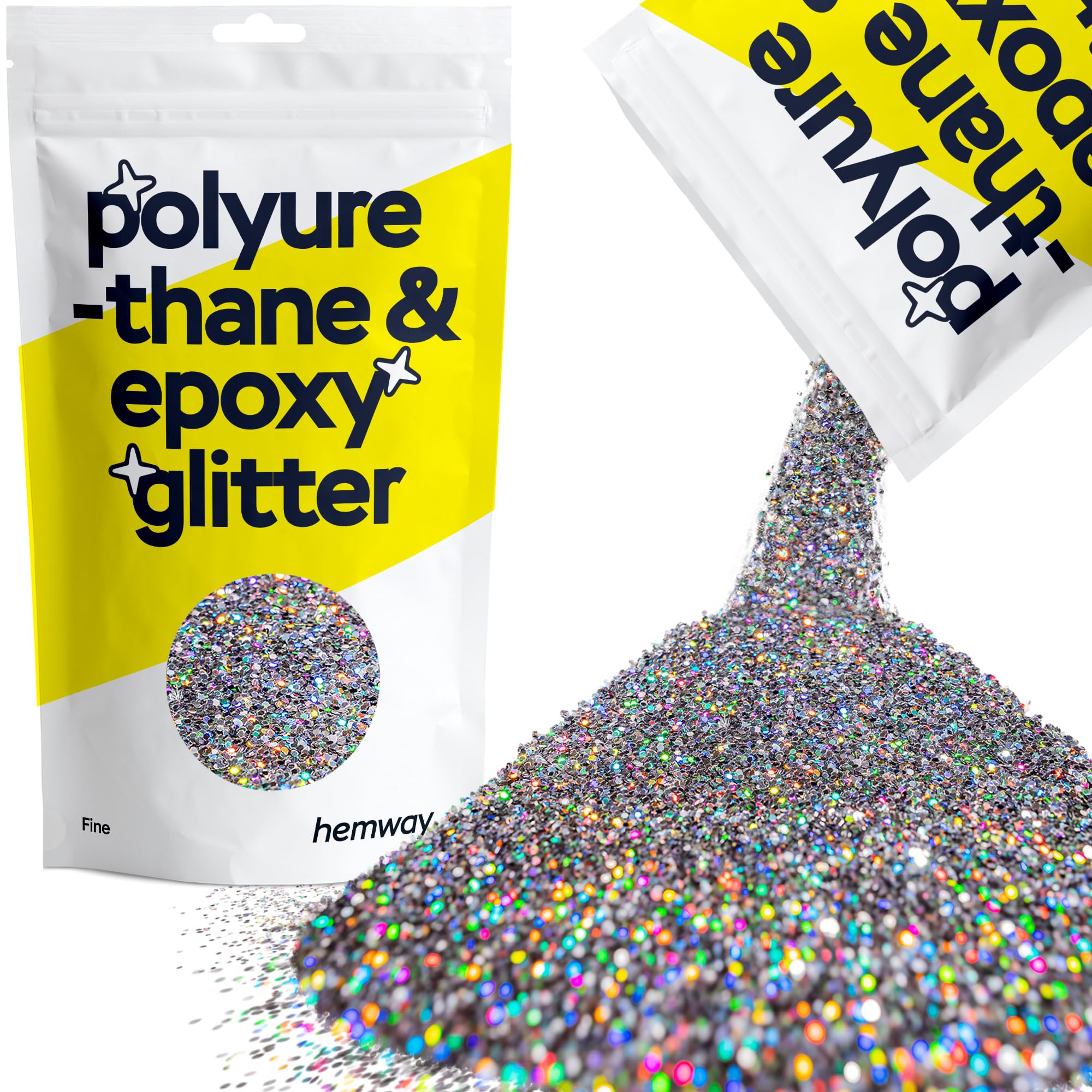 Hemway Resin Glitter Gun Metal Grey Holographic 100g Fine | Polyurethane & Epoxy Glitter for Resin Crafts, Tumblers, Coasters, Floor & Table Art