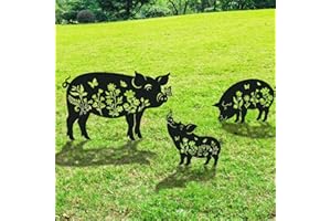 Rngmsi Pig Metal Garden Stakes Yard Decor, 3PCS Pig and Butterfly Silhouette Outdoor Garden Decor for Yard Art, Patio, Outside, Lawn Ornaments