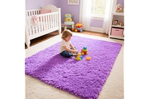 BLIVONTA Purple Area Rugs for Girls Bedroom Living Room, 5x8 Fluffy Fuzzy Shaggy Carpet for Kids Playroom Nursery, Thick Soft Plush Mat for Kids Baby Boys Teen Dorm Home Decor Aesthetic