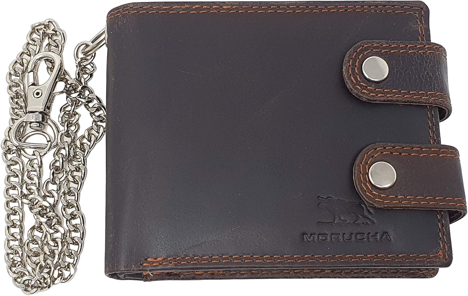 Morucha Men’s RFID Blocking Biker Chain Wallet, Genuine Distressed Hunter Leather with Removable 45cm Metal Safety Chain