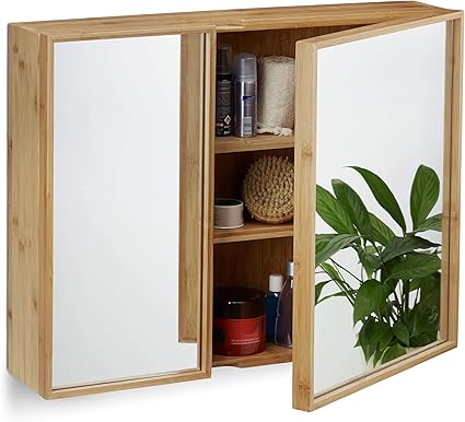 Relaxdays 10021883 Armoire De Salle De Bain Miroir 2 Portes Armoire De Toilette En Bambou Hxlxp 50 X 65 X 14 Cm Nature Amazon Fr Cuisine Maison