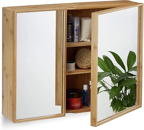 Relaxdays 10021883 Armoire De Salle De Bain Miroir 2 Portes Armoire De Toilette En Bambou Hxlxp 50 X 65 X 14 Cm Nature Amazon Fr Cuisine Maison