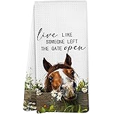 Yorhifa Funny Farmhouse Horse Gifts Kitchen Dish Towels, Farmers Gifts for Men Women Farm House, Live Like Someone Left The Gate Open Hand Towels for Bathroom Kitchen Decor, Horse Gift, 16x24 Inches