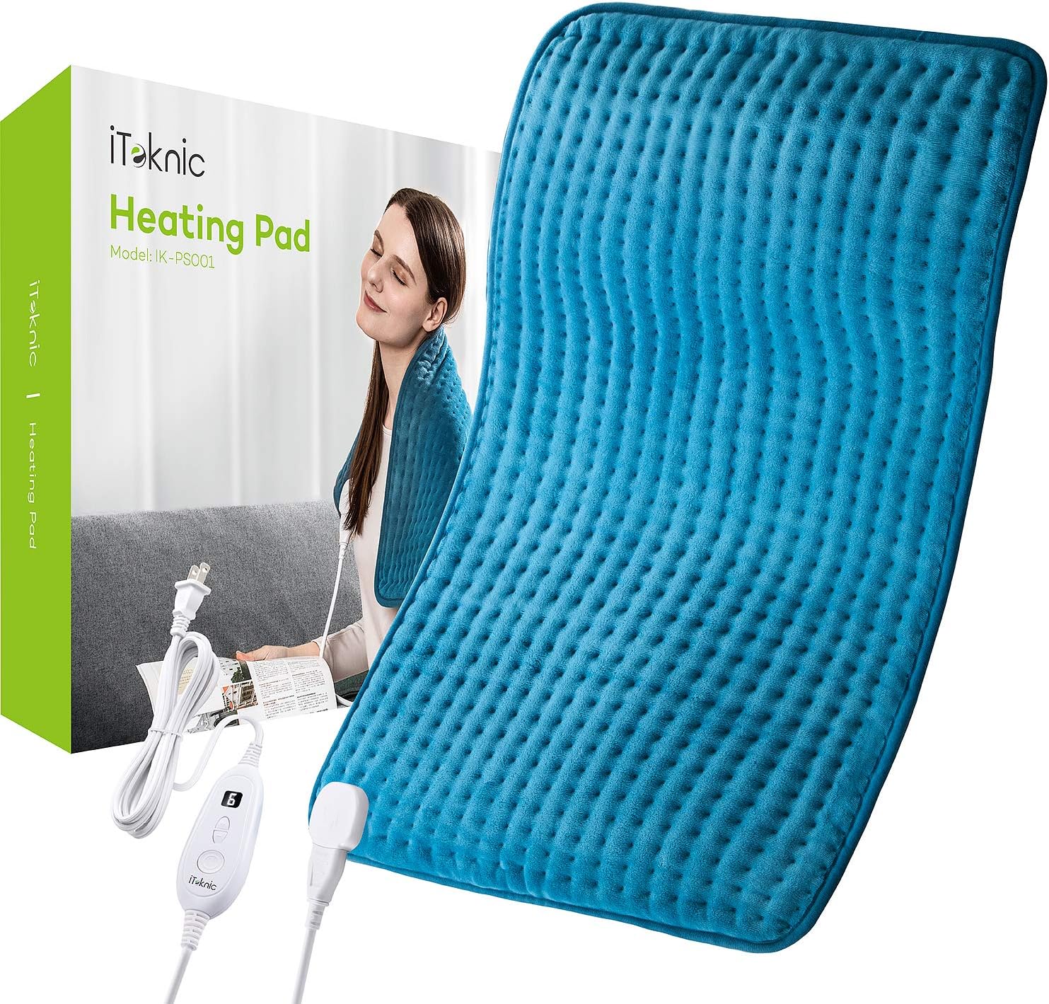 Heating Pad, iTeknic Electric Heating Pad for Back Pain Relief, XXX-Large 33"x17" Fast Heating Machine Washable Pad 6 Temperature Settings, Moist Heat Therapy Option, Auto Shut-Off (Upgraded): Health & Personal Care
