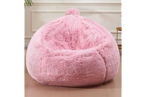 WSOFRLAC Stuffed Animal Bean Bag Storage Only Cover, Fluffy Plush Bean Bag Chair Washable, Big Bean Bag Chairs for Adults Kids Teens Side Pocket Anti-Slip Bottom