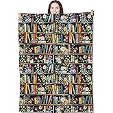 Bookshelf Floral Throw Blanket for Adults Kids, 50x60 in, Colorful Books Theme Flannel Blankets for Bedroom, Couch, Travel, Home Decor, Fuzzy Soft Cozy Warm Gifts