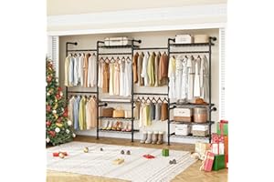 ONBRILL H4 Wall Mounted Closet System, Expandable Industrial Pipe Clothes Rack Clothing Rack for Hanging Clothes, Heavy Duty Closet Organizers and Storage in Wardrobe Closet