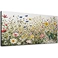KZKU Watercolor Floral Botanical Prints Wildflower Pictures Wall Decor Colorful Plant Paintings Canvas Prints 28" x 56" Wall Art for Living Room Bedroom Office Home Decor Ready to hang