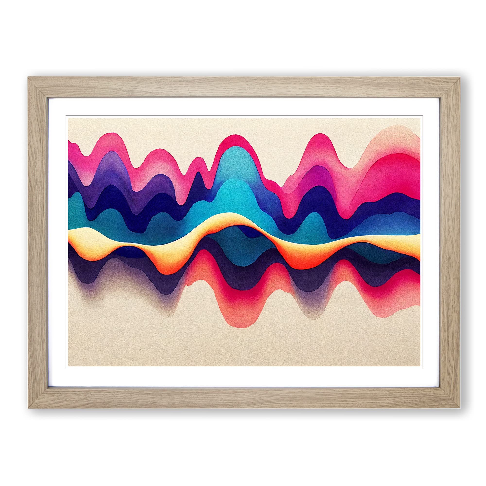 Abstract Soundwave Art Vol.3 Framed Print | A4 Oak Framed Wall Art | Ready to Hang | Abstract Fantasy Picture | Living Room Bedroom Lounge Office