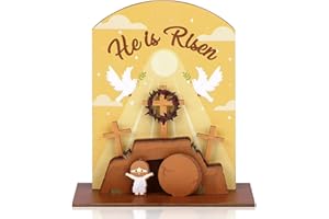 He is Risen Table Decorations Signs Wooden Easter Resurrection Scene Tabletop Centerpiece Empty Tomb for Catholic Cross Jesus